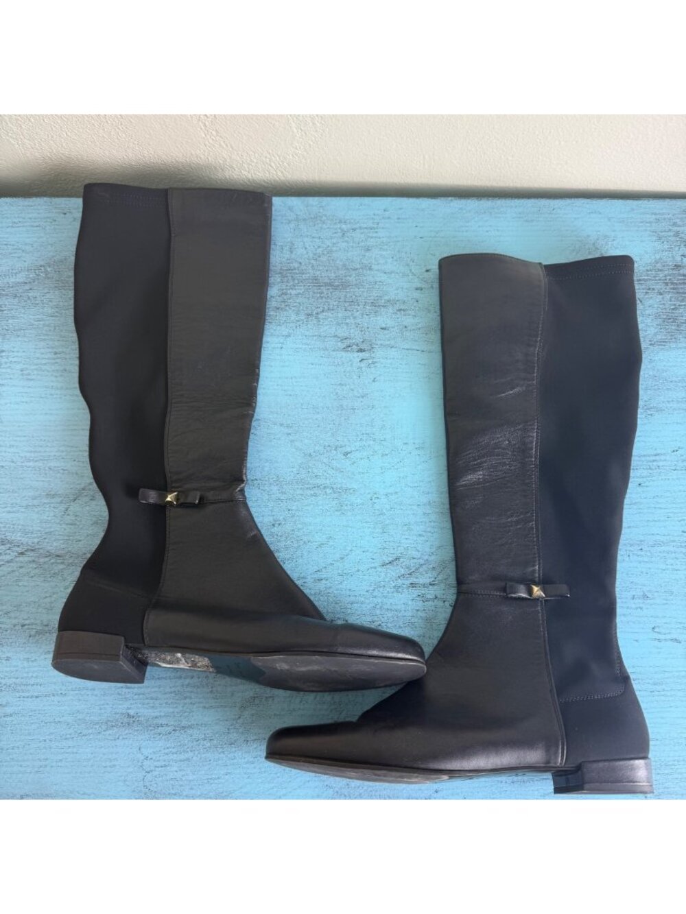 Kate Spade New York Black Leather & Stretch Oliva Riding Boot Black Sz 8